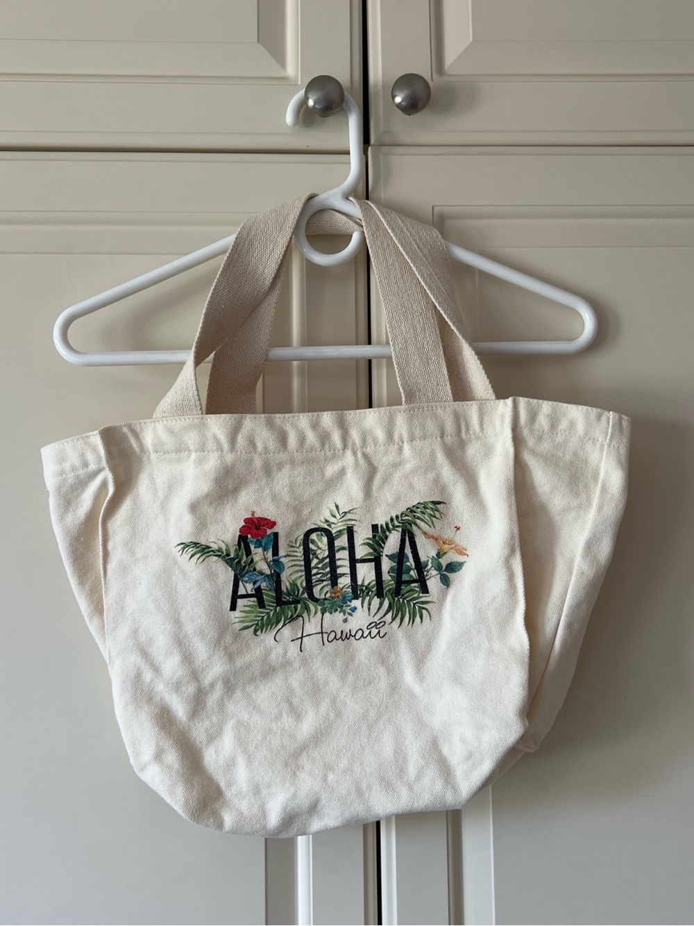 Cream Canvas Tote Bag with Aloha Floral Print